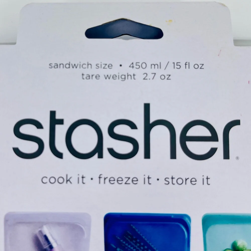 Stasher Silicone Reusable Food Bag Clear Sandwich Size 7 x 7.5 x 1 inch New!